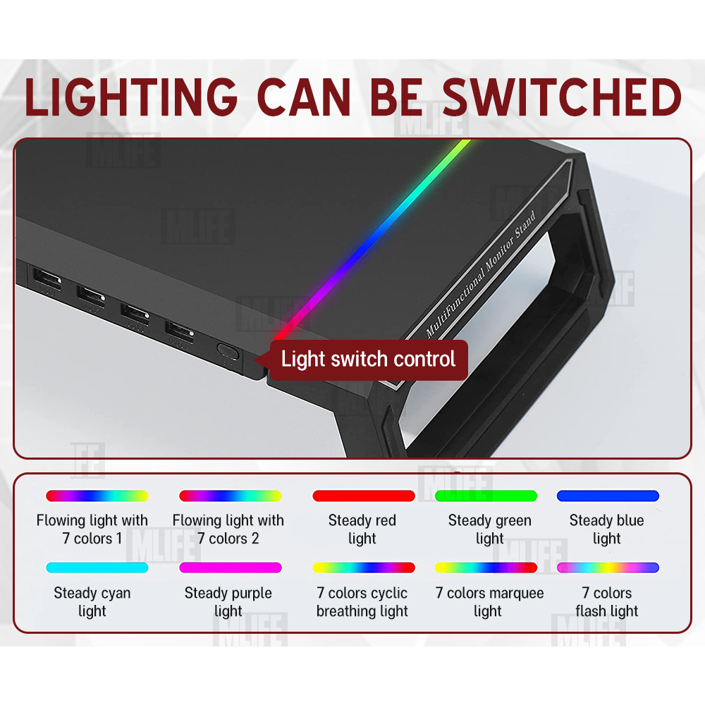 mlife-โต๊ะวางจอคอม-usb-มี-rgb-ที่วางคอม-ที่วางจอคอม-ชั้นวางจอคอม-ชั้นวางโน้ตบุ๊ค-laptop-monitor-stand-4-hub-port