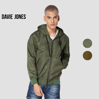 DAVIE JONES เสื้อฮู้ดดี้ มีซิป ทรง Regular fit  สีเขียว สีน้ำตาล Zipped Hoodie in green brown JK0029GR BR