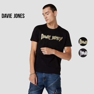 DAVIE JONES เสื้อยืดพิมพ์ลายโลโก้ สีดำ Logo Print T-Shirt in black WA0110BK B1