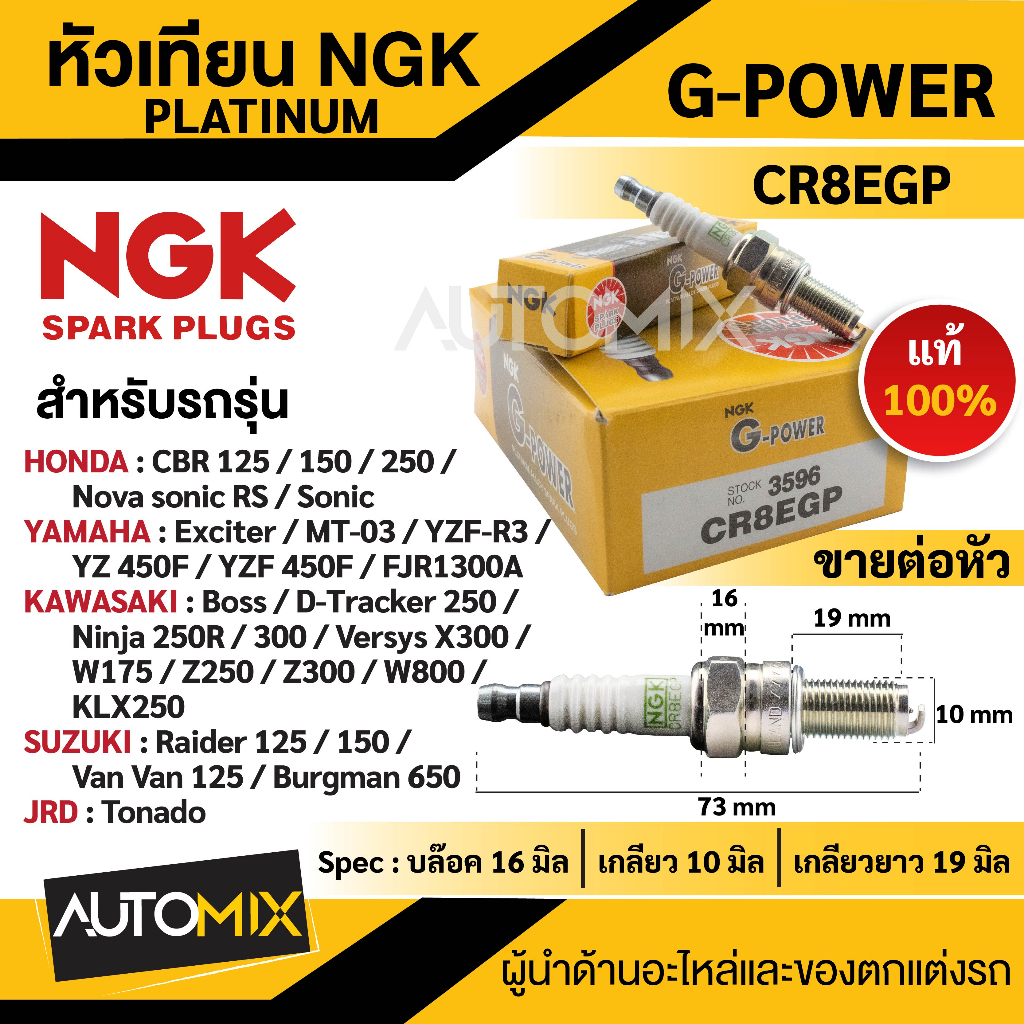 หัวเทียน-ngk-g-power-รุ่น-cr8egp-3596-สินค้าของแท้-100-honda-cbr125-150-250-yamaha-exciter-เกรด-platinum-หัวเข็ม