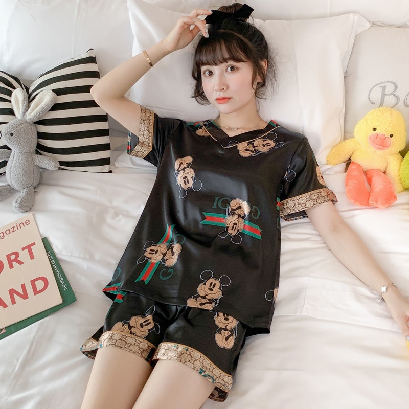 m-5xl-ชุดนอนผ้าซาติน-ชุดนอนแขนสั้น-มีการ์ตูนน่ารัก-ๆ-ให้เลือกถึง-6-เรื่อง-กางเกง-ด้านบน