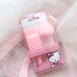 🐱แปรงเกลี่ยรองพื้น+พัพไข่ hello kitty makeup brush dream makeup brush set