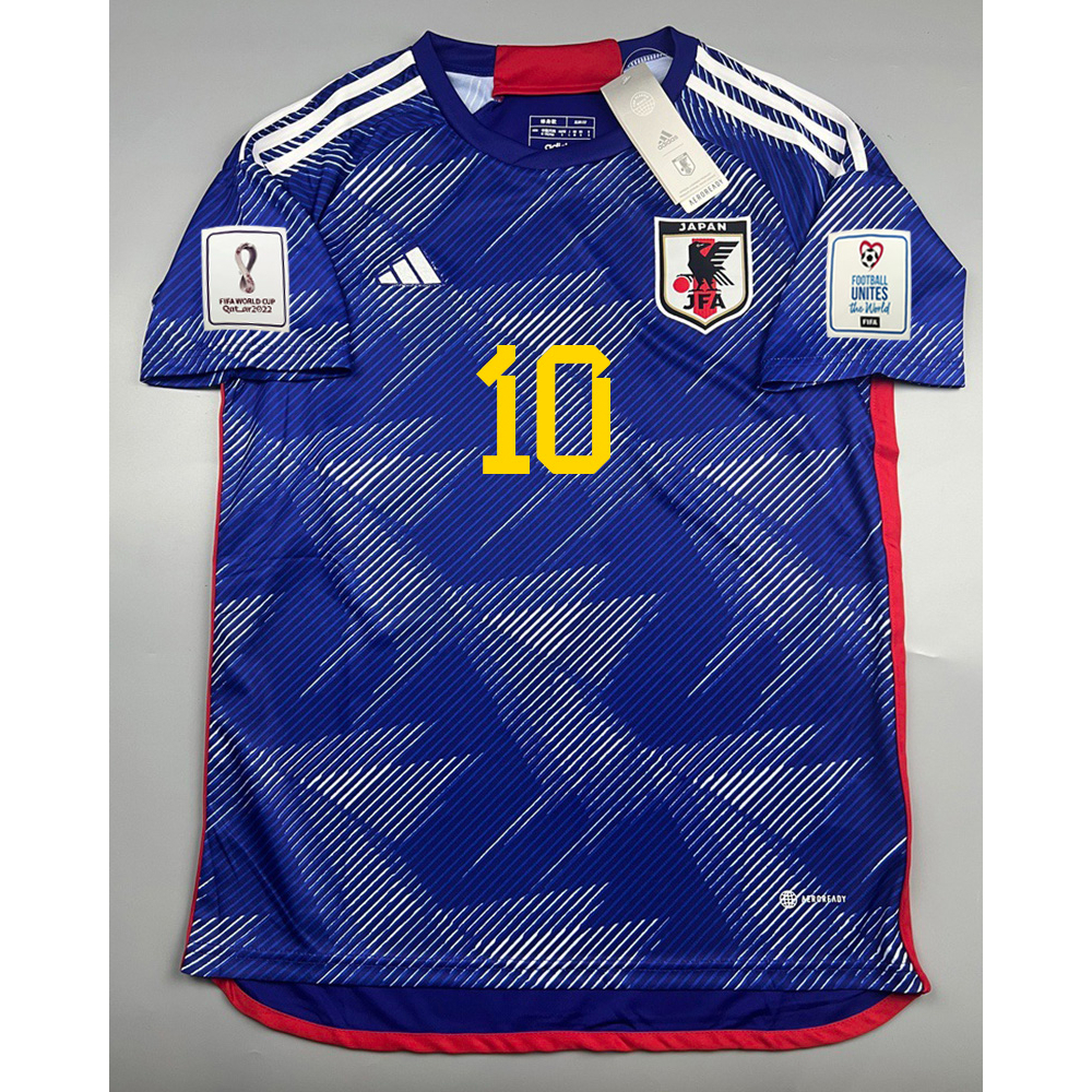 เสื้อบอล-แฟนบอล-ทีมชาติ-ญี่ปุ่น-เหย้า-2022-23-japan-home-พร้อมเบอร์ชื่อ-10-minamino-อาร์มฟุตบอลโลก-world-cup-2022