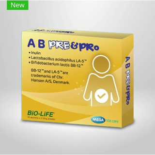 MEGA AB pre &amp; pro biotics : ปรับสมดุลลำไส้ 10 ซอง : เอบี พรี แอนด์ โพร ไบโอติก