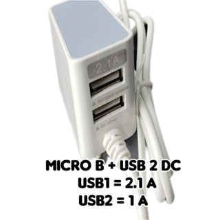 หัวสายชาร์จ Micro B พร้อมหัว USB 2ช่อง ขนาดDC5w 2.1A และ 1A พร้อมส่ง