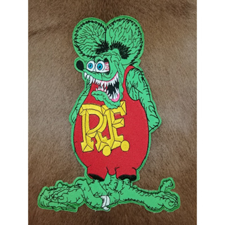 ตัวรีดติดเสื้อขนาดใหญ่ แรทฟิงค์ Rat fink หนูผี แจ๊คเก็ต อาร์ม  ยีนส์ Hipster Embroidered Iron on Patch  DIY