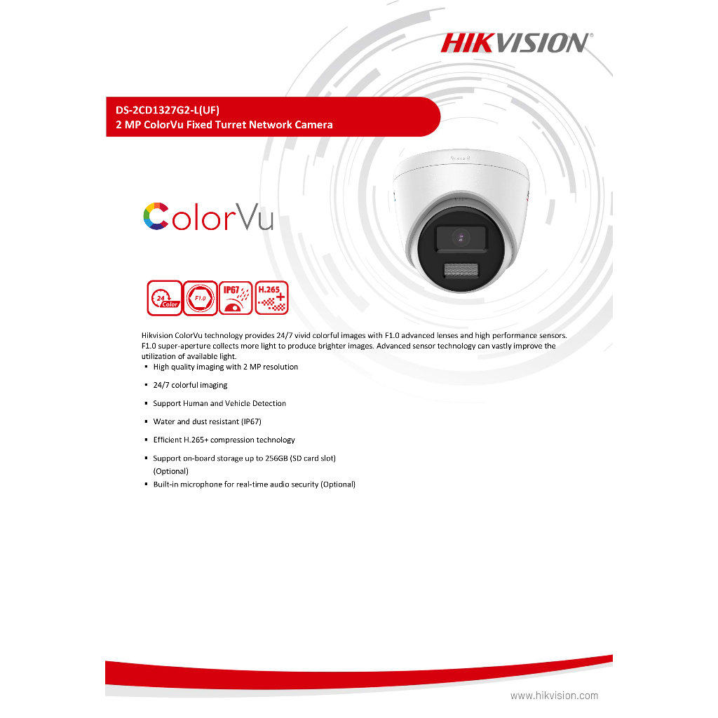 hikvision-กล้องวงจรปิดระบบip-ความละเอียด-2mp-ภาพสี-24ชม-รุ่น-ds-2cd1327g2-luf-เลนส์-2-8-มิล-มีไมค์