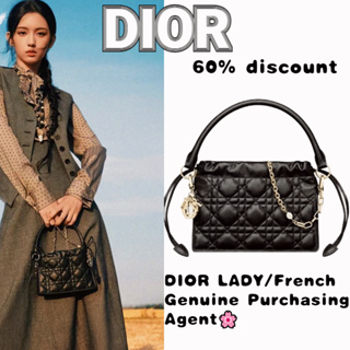 ดิออร์   DIOR LADY  กระเป๋าถือขนาดเล็กหนังแกะ cannage มีหูหิ้วด้านบนและหูรูด/รุ่นล่าสุด/ซื้อจากฝรั่งเศส