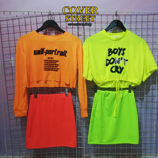 🔥coverstreet💘พร้อมส่งจากไทย​​ เสื้อนีออน ชุดเซตนีออน ชุดเต้นนีออน​ เสื้อสะท้อนแสง​ เสื้อนีออนสีเขียว​ สีส้ม