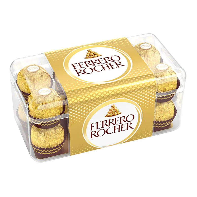 Ferrero rocher T16 เฟอเรโร รอชเชอร์ ช็อกโกแลตนมผสมเกล็ดเฮเซลนัทกรอบสอด ...