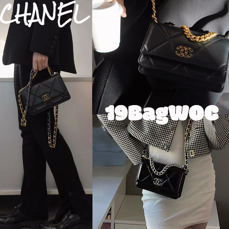 chanel-chanel-19bagwoc-แฟชั่นลายสี่เหลี่ยมขนมเปียกปูน-สายสะพายโซ่-หนังแกะ-กระเป๋าสะพายข้าง-กระเป๋าสะพายสำหรับผู้หญิง