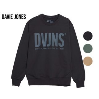 DAVIE JONES เสื้อสเวตเตอร์ ทรง Regular Fit พิมพ์ลายโลโก้ สีกากี สีเขียว สีเทา Logo Print Sweater SW0020KH LG GY