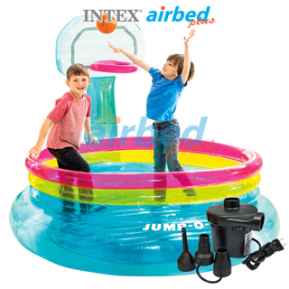 Intex เบาะกระโดดใส พร้อมแป้นบาส จั๊ม-โอ-ลีน 1.96x1.80x1.52 ม. รุ่น 48265 + ที่สูบลมไฟฟ้า