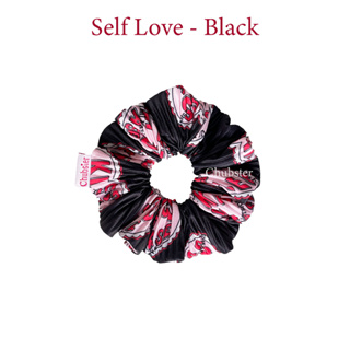 Black - 12cm. Self Love Scrunchies ยางรัดผมผ้าพลีท ยางรัดผมโดนัท