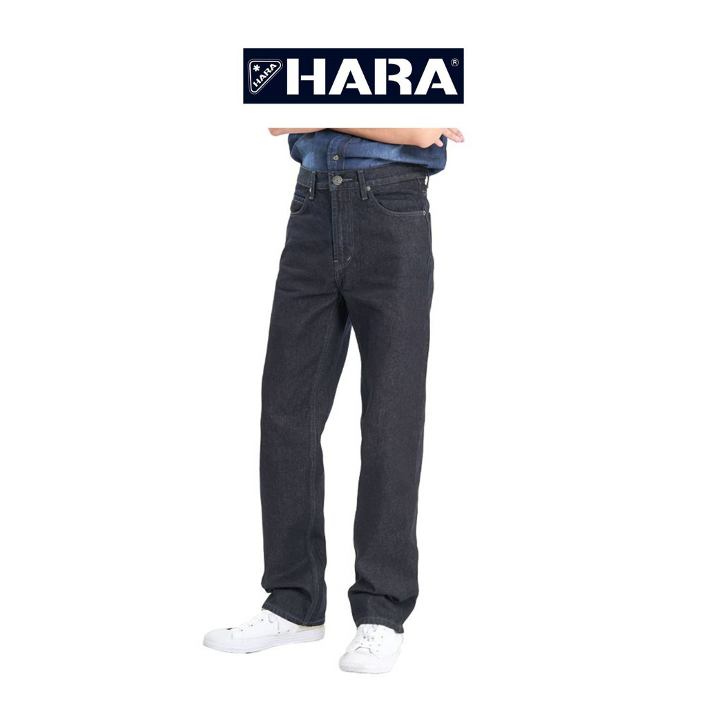 ภาพหน้าปกสินค้าHara ฮาร่า Original Regular Fit กางเกงยีนส์ผู้ชาย ทรงกระบอกขาตรง สีดำ ใส่สบาย สีไม่ตก รุ่นHMR1-900102 จากร้าน hara_officialshop บน Shopee
