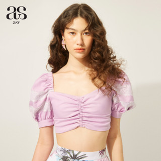 [asv rs23] Lola Lace Puff Sleeves Top เสื้อผู้หญิง แขนกุด แต่งระบายแขน ผ้าลายมารีน่า