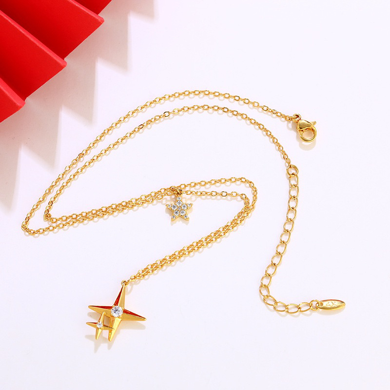 ร้านส่งไว-สร้อยคอ-พร้อมจี้ดาว-ฝังเพชร-24k-gold-plated-สำหรับผู้หญิง-เครื่องประดับแฟชั่นผู้หญิง