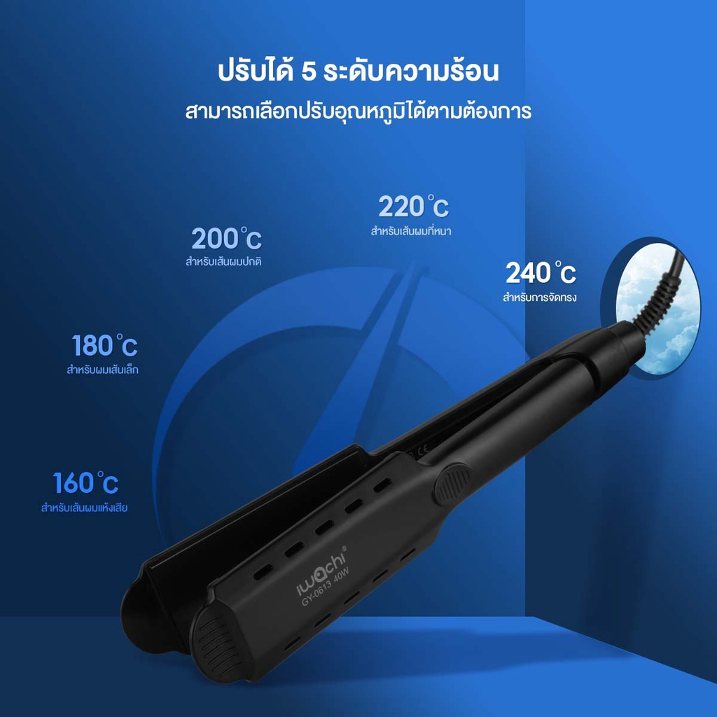 รับประกัน-1-ปี-iwachi-เครื่องหนีบผม-40w-ปรับระดับอุณหภูมิร้อน-5-ระดับ-พร้อมแผ่นเซรามิกถนอมเส้นผม-รุ่น-gy-0613