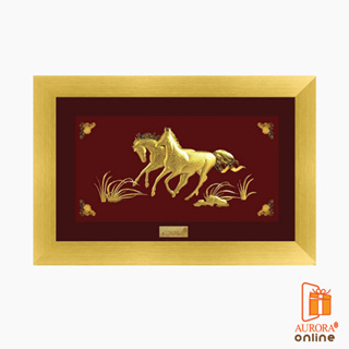 Khongkwan by Aurora  กรอบรูปม้าคู่มงคล 12*18 ซม. ประดับด้วยทองคำแท้ 99.99%