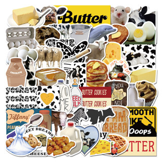 Sticker สติกเกอร์ก อาหาร แฮมเบอร์เกอร์ ขนมปัง เค้ก  BUTTER วัว เนย นม MILK ชีส cake 50pcs