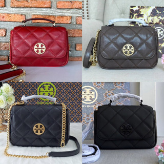 🎀 (สด-ผ่อน) กระเป๋าสีแดง เทา ดำ แมท 8 นิ้ว 87861 87872 Tory Burch Willa Mini Top Handle Bag