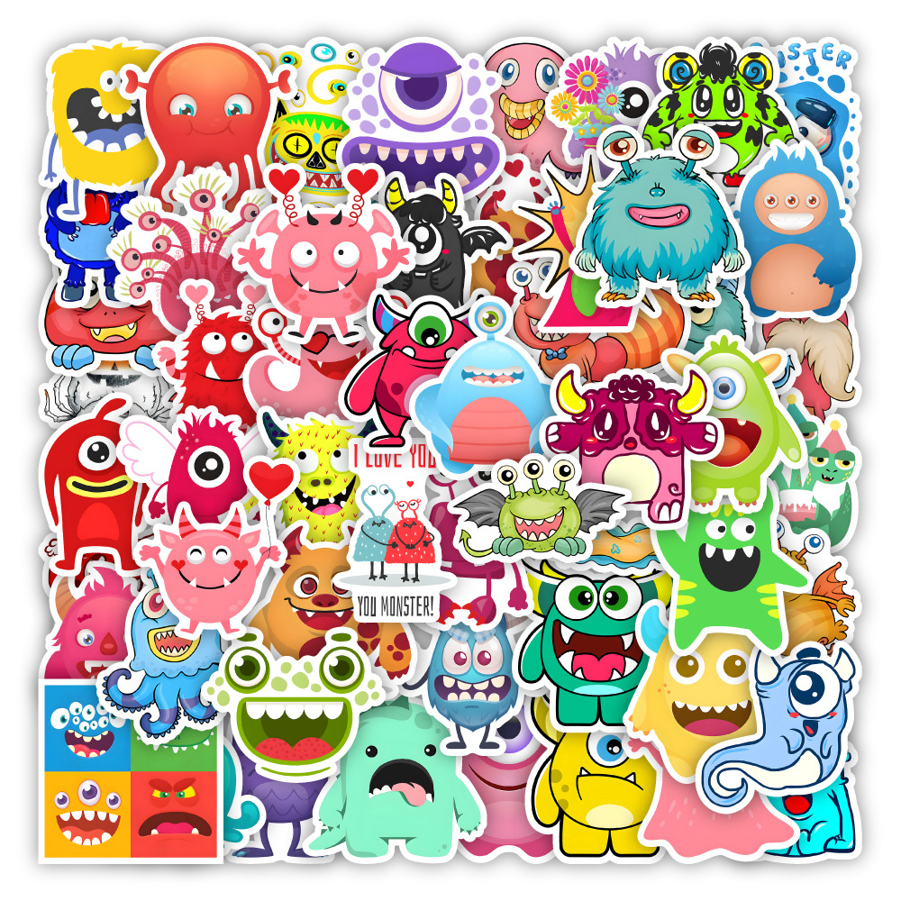 พร้อมส่ง-สัตว์ประหลาด-น่ารักมาก-cute-monster-sticker-สติกเกอร์กันน้ำรูปแบบที่แตกต่างกัน-50ชิ้น-cartoon