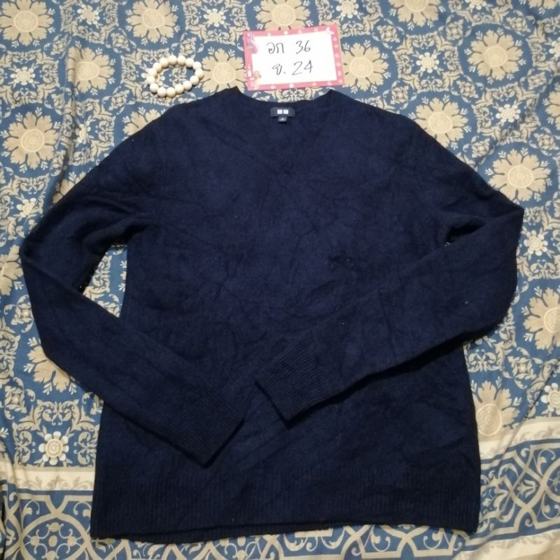 sweater-uniqlo-wool-สภาพ-95-size-m-มือสอง-สเว็ตเตอร์-ยูนิโคล่-ผ้าขน-สัตว์-สีกรม-เสื้อกันหนาว-เสื้อแขนยาว