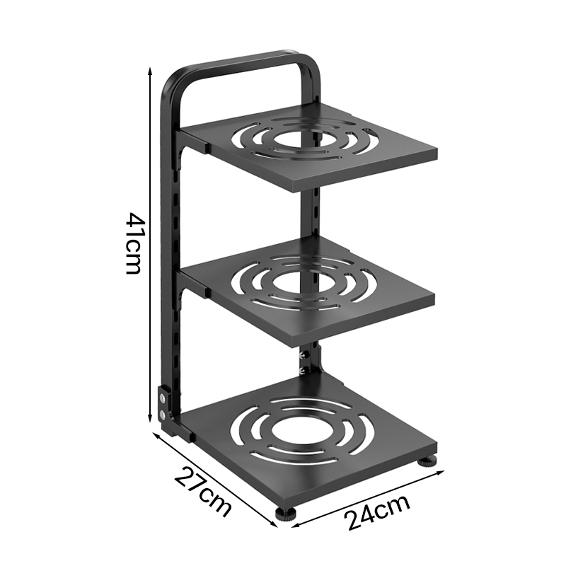 ชั้นวางหม้อ-3ชั้น-สีดำ-เก็บหม้อและกระทะได้ง่าย
