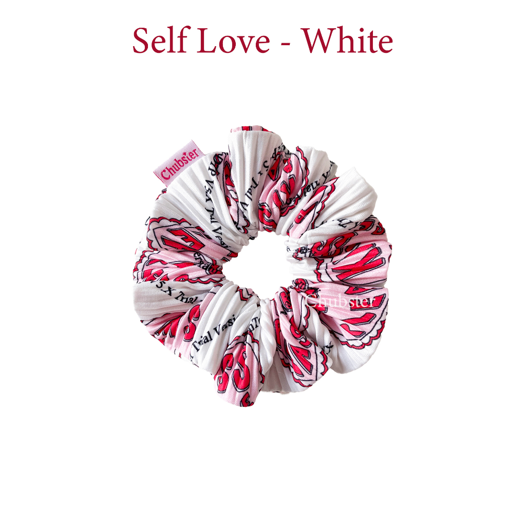 white-12cm-self-love-scrunchies-ยางรัดผมผ้าพลีท-ยางรัดผมโดนัท