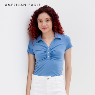 American Eagle Ruched Front Polo T-Shirt เสื้อโปโล ผู้หญิง  (EWTS 037-8605-400)