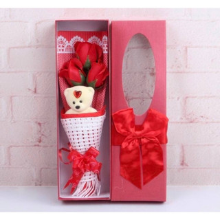 #พร้อมส่ง #ช่อดอกกุหลาบ 3 ดอก + ตุ๊กตาหมี พร้อมกล่องผูกโบว์สวยงาม