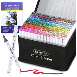 Shuttle Art Illustration Marker Pen Set of 172 with Permanent Blender Pen, Water Resistant, Quick Drying