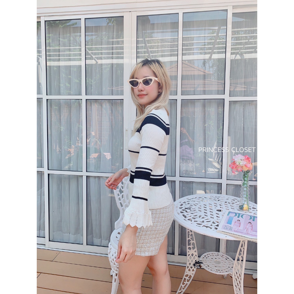 bybeyond-เสื้อไหมพรม-ผ้าร่อง-คอกลม-แขนยาว-ลายทาง-สไตล์เกาหลี-พร้อมส่ง