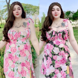 พร้อมส่ง ❤️ 465thailand เสื้อผ้าสาวอวบอ้วน ชุดเดรสสาวอวบ Plus Size Dresses l Backless Cami Dress ลายกุหลาบ