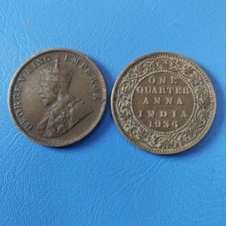 ภาพหน้าปกสินค้าเหรียญอินเดีย-อังกฤษ จอร์จที่ห้า 1/4 แอนนา 1912-36 รับประกันแท้ ผ่านใช้ สภาพดี ที่เกี่ยวข้อง
