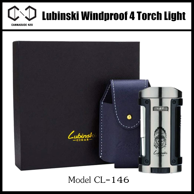 lubinski-lighter-with-leather-case-windproof-quadruple-4-torch-jet-lighter-ไฟแช็ค-ไฟแชก-ไฟฟู่-model-yja-10006