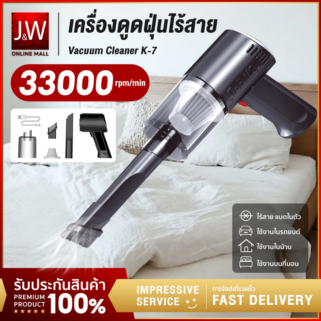 ภาพหน้าปกสินค้าเครื่องดูดฝุ่นไร้สาย พกพา 33000Pa เครื่องดูดฝุ่นในรถ ชาร์จ USB ที่ดูดฝุ่นในรถยนต์ Vacuum Cleaner ภายในบ้าน ที่นอน