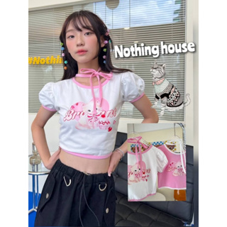 🏡 Nothing house 🤍💗เสื้อครอปแขนตุ๊กตา ลายเเมว +โชกเกอร์