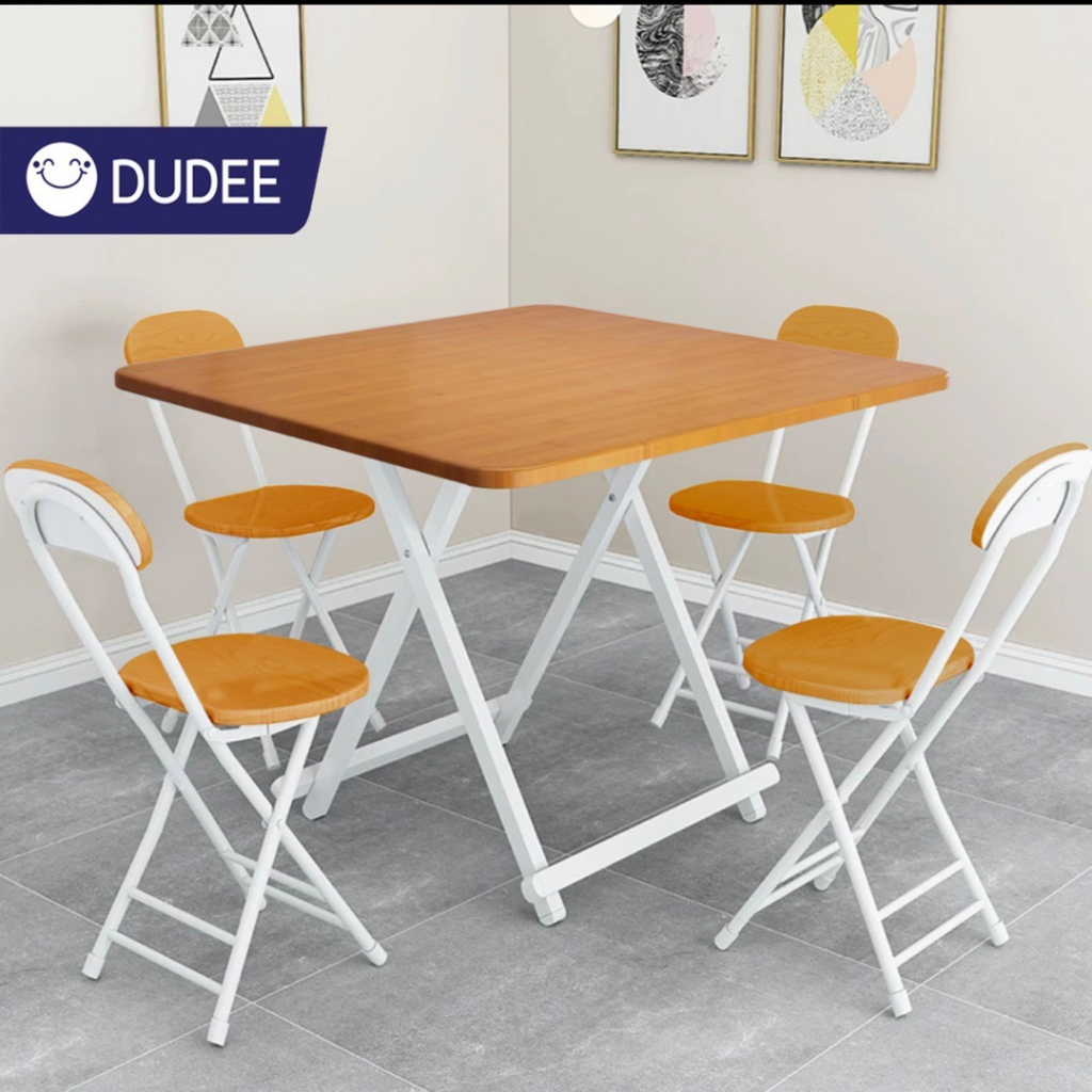 dudee-ชุดโต๊ะ-พร้อมเก้าอี้-โต๊ะทานข้าวพับเก็บ-zdz-2-ขนาด-80x80-cm-มีให้เลือก-3-สี