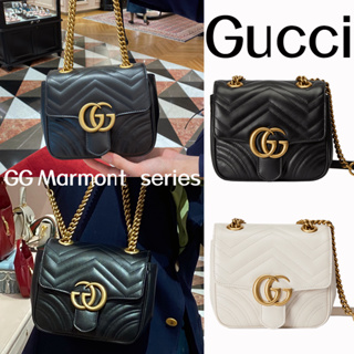 กุชชี่ GUCCI GG Marmont series กระเป๋าสะพายบุนวมขนาดเล็ก/กระเป๋าผู้หญิง/รุ่นล่าสุด/กระเป๋าสี่เหลี่ยมเล็ก