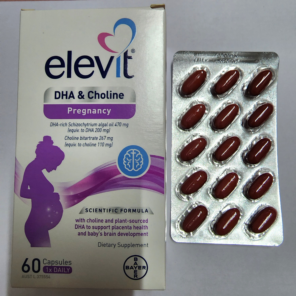 Elevit DHA + Choline (สูตรใหม่ล่าสุด) Prenatal Oil Brain Baby Support ดีเอชเอ วิตามินคนท้อง