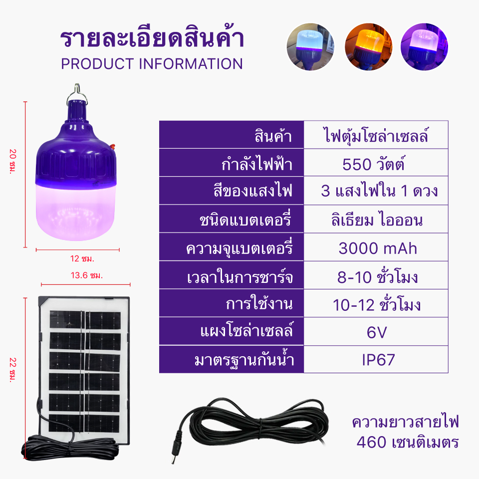 หลอดไฟ-แบล็คไลท์-550-วัตต์-ไฟล่อแมลง-แสงสีม่วง-หลอดไฟโซล่าเซลล์