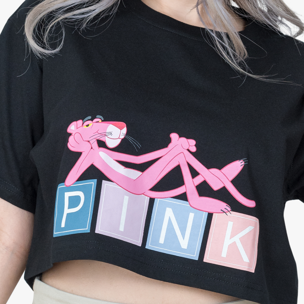 dosh-womens-cropped-tops-pink-panther-เสื้อยืดทรงครอปสั้น-ผู้หญิง-9dppwt1014-bl