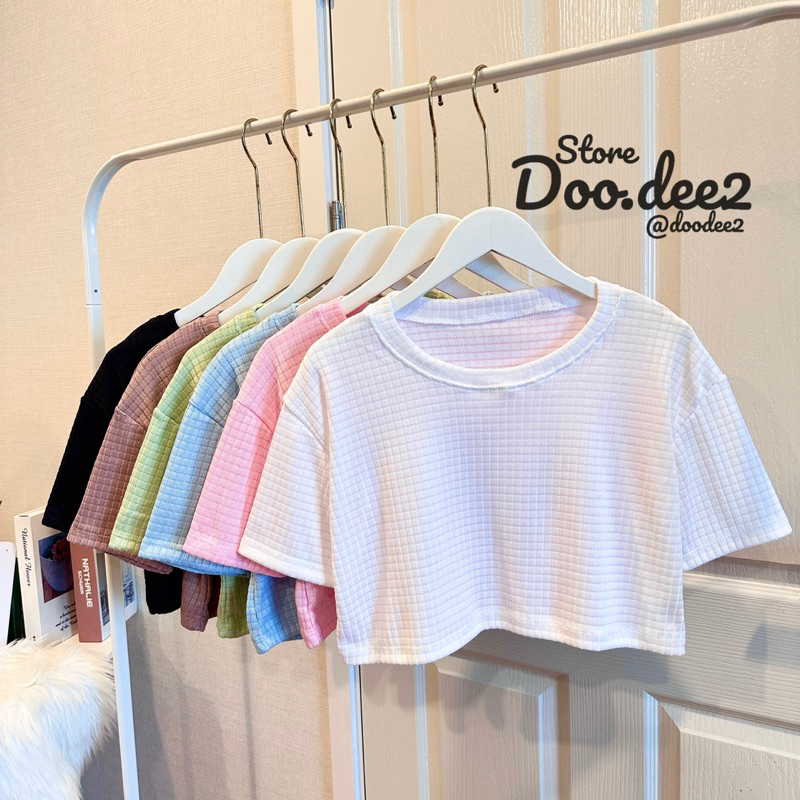doodee2-เสื้อครอปคอกลม-มีแขน-ทรงปล่อย-ผ้าตาราง