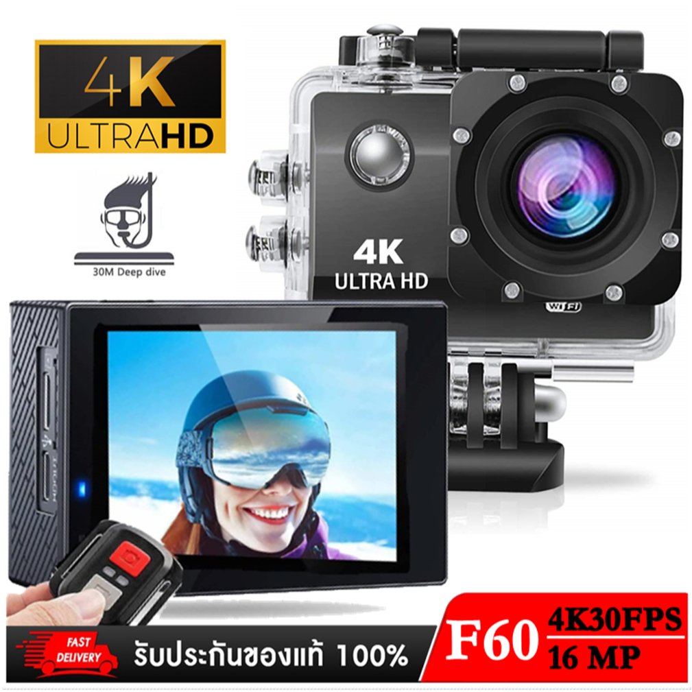 ราคาและรีวิวNanotech กล้องกันน้ำ ถ่ายใต้น้ำ พร้อมรีโมท 4K Ultra HD waterproof WIFI FREE Remote BLACK - 1350 4K จริงแน่นอน
