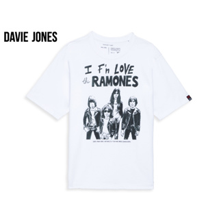 DAVIE JONES เสื้อยืดโอเวอร์ไซส์ พิมพ์ลาย สีดำ Graphic Print T-Shirt in black TB0337WH