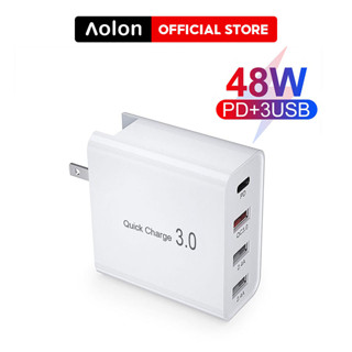 Aolon GAN 48W 4 Port Quick Charger PD Type C USB Charger สำหรับ iPhone 12 11 Samsung แท็บเล็ต QC 3.0 Fast Wall Charger