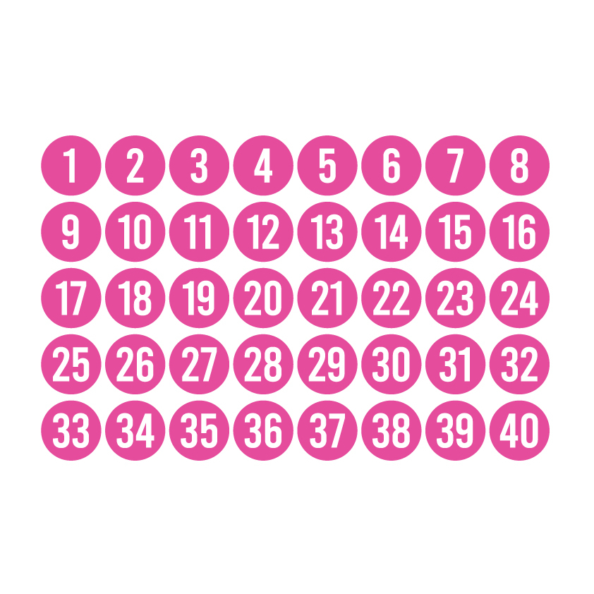 สติ๊กเกอร์ตัวเลข-สติกเกอร์เลข-ตัวเลข1-40-ขนาด-3x3ซม-สีชมพูเลขขาว-1แผ่น-40ดวง-รหัส-f-015