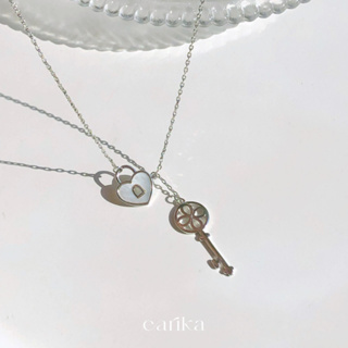 earika.earrings - seashell heart lock &amp; skeleton key necklace สร้อยคอจี้กุญแจหัวใจเงินแท้ S92.5 ปรับขนาดได้