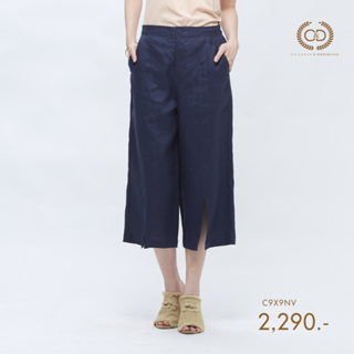 C&amp;D กางเกงขาวยาว กาง﻿เ﻿กงผู้หญิง Pants : กางเกงสามส่วน เนื้อผ้าลินิล สีน้ำเงิน (C9X9NV)